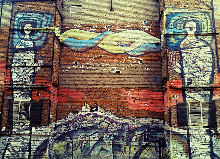 brown clay brick wall, graffiti, Russia, HD wallpaper