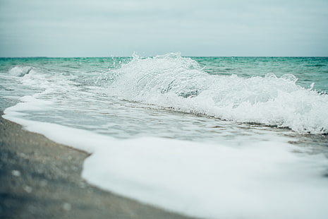 olas del mar, mar, olas, agua, gotas de agua, Linux Mint, espuma, azul, costa, paisaje, Fondo de pantalla HD HD wallpaper