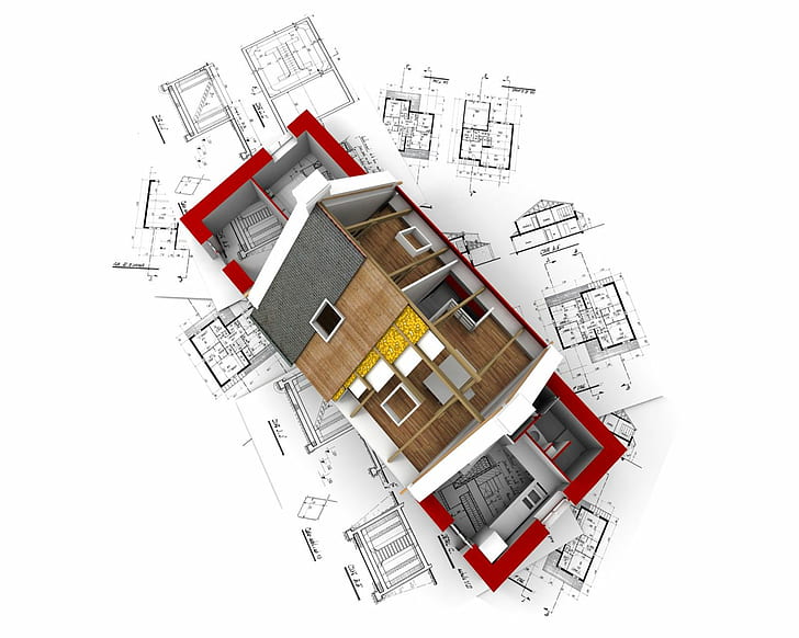 Blueprint Floor Plan House HD, brązowy i czerwony drewniany dom miniaturowy, architektura, dom, podłoga, plan, plan, Tapety HD