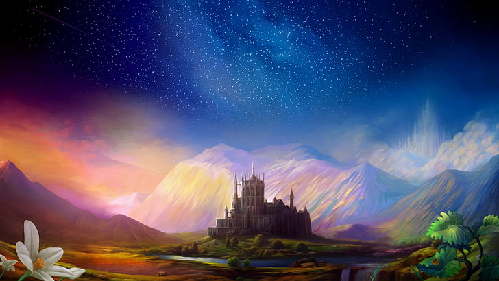 قلعة محاطة بورق حائط رقمي للجبال ، Odin Sphere ، ألعاب فيديو ، PlayStation 2 ، PlayStation 4، خلفية HD