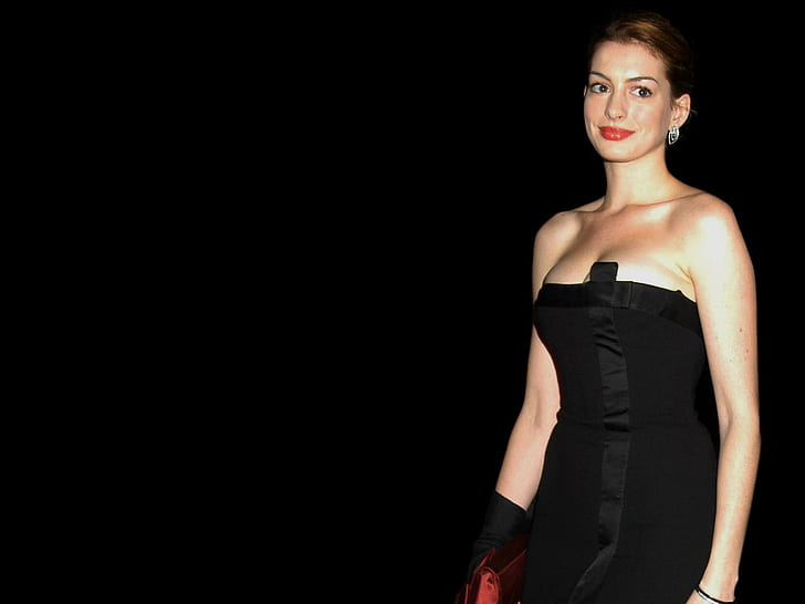Anne Hathaway Black, anne hathaway, celebrity, celebrities, actress, girls, hollywood, movies, HD wallpaper