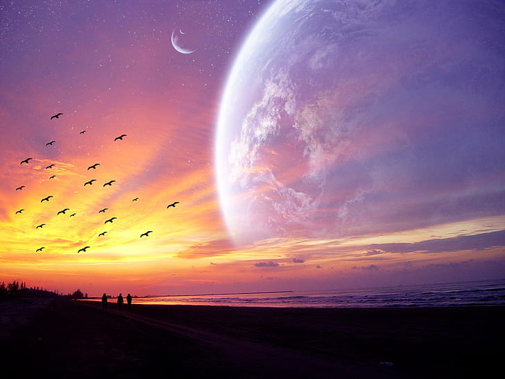 Sunset in the planet, Sunset, Planet, HD wallpaper