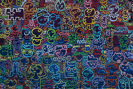 arte multicolorida doodle, fundo, parede, desenhos, HD papel de parede HD wallpaper