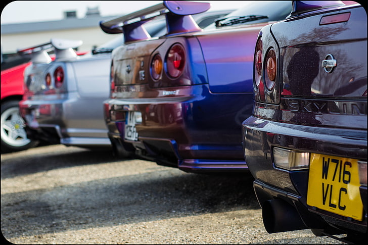 Nissan, Nissan Skyline GT-R R35, Nissan Skyline GT-R R34, Nissan Skyline GT-R R33, car, HD wallpaper