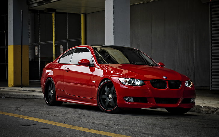 red BMW E92 coupe, tuning, BMW, bmw 335i, HD wallpaper