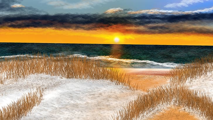 digital painting, digital art, shoreline, nature, winter, beach, HD wallpaper