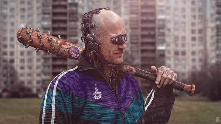 cyborg, men, baseball bat, futuristic, HD wallpaper