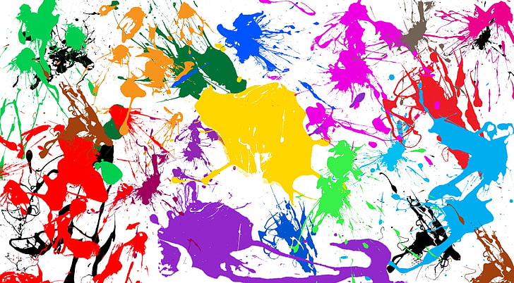 Paint Splatter HD Wallpaper, lukisan abstrak merah, biru, dan kuning, Aero, Colourful, Splatter, Paint, cat splatter, Wallpaper HD