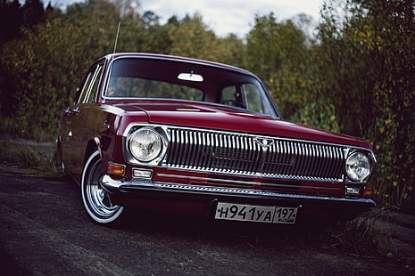 klassische rote Limousine, Gaz, Wolga, niedrige Klassiker, GAZ-24, HD-Hintergrundbild HD wallpaper