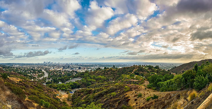 Лос Анджелис Панорама, хълмове, Калифорния, Холивуд, Лос Анджелис, панорама, природа и пейзажи, HD тапет