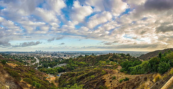 Panorama de los Ángeles, colinas, california, hollywood, los ángeles, panorama, naturaleza y paisajes, Fondo de pantalla HD HD wallpaper