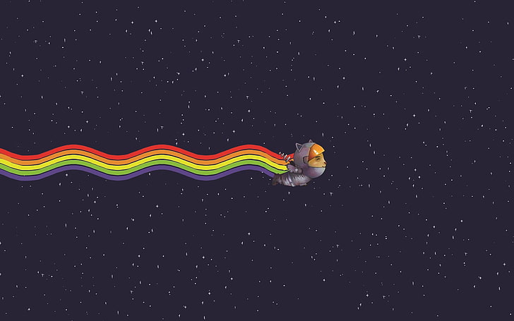Illustration des Astronauten Teemo aus League of Legends, digitale Kunst, Regenbogen, Nyan Cat, HD-Hintergrundbild
