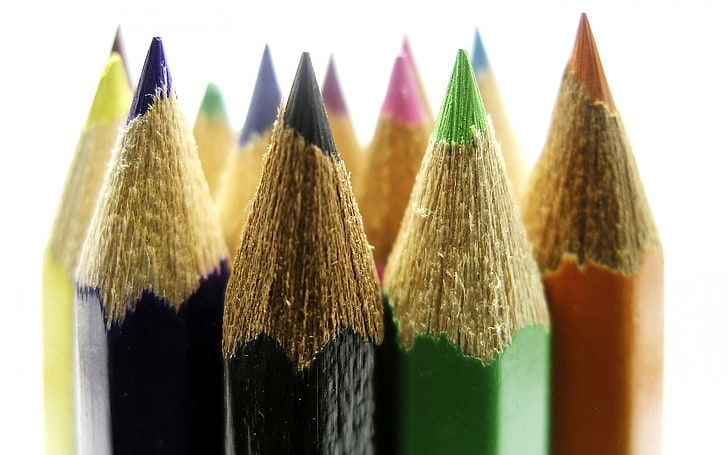 assorted-color pens, colored pencils, set, spike, sharpened, HD wallpaper