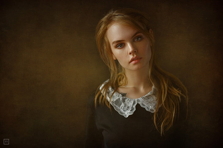 Anastasia Scheglova, women, blonde, portrait, simple background, HD wallpaper