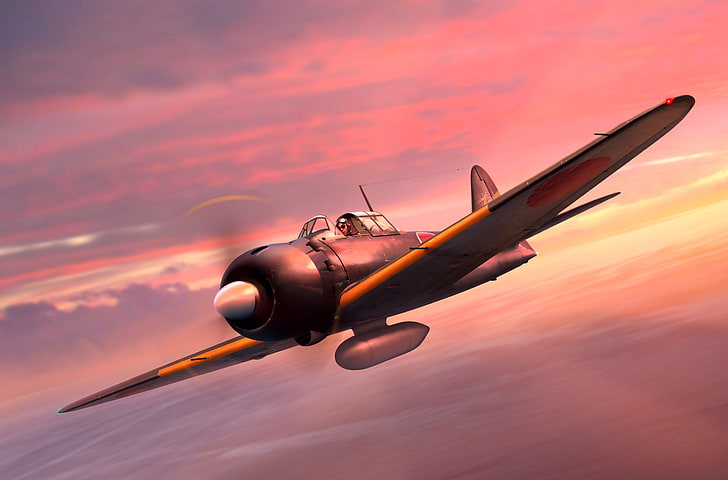 Mitsubishi, живопис, изтребител, самолет, Втората световна война, A6M5 Zero, японски флот, HD тапет