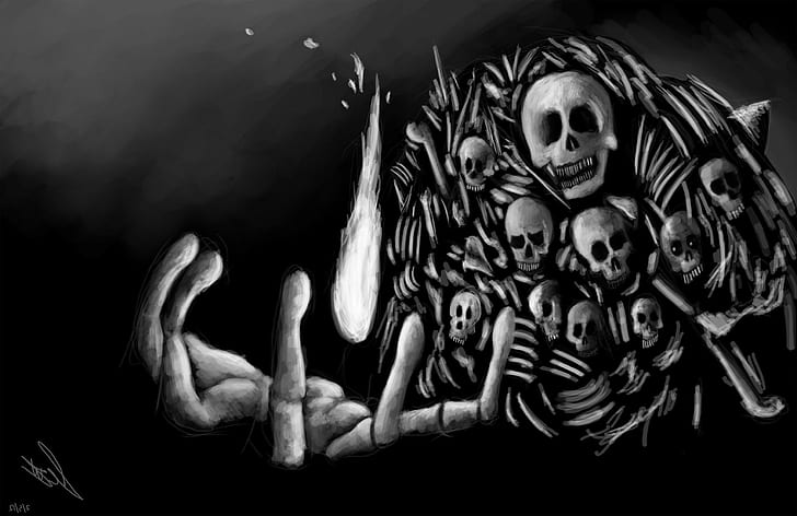 fantasía arte obra dibujo calavera huesos esqueleto monocromo mano dedos  fuego almas oscuras, Fondo de pantalla HD | Wallpaperbetter