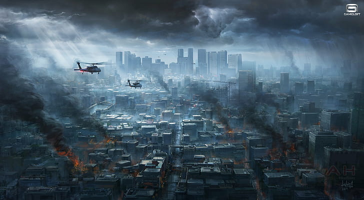 cities, city, combat, fighting, fps, helicopter, military, modern, shooter, war, HD wallpaper