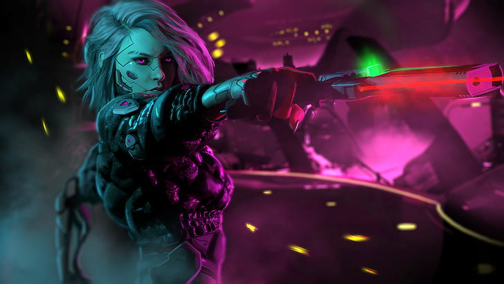 Science-Fiction, Cyberpunk, Cyborg, Mädchen, Pistole, Waffe, Frau, HD-Hintergrundbild