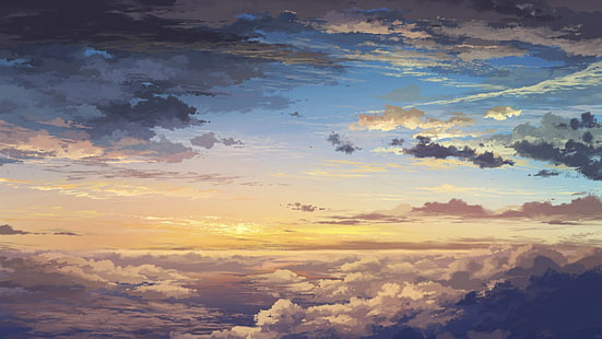 blå och vit himmel, anime, landskap, himmel, moln, HD tapet HD wallpaper