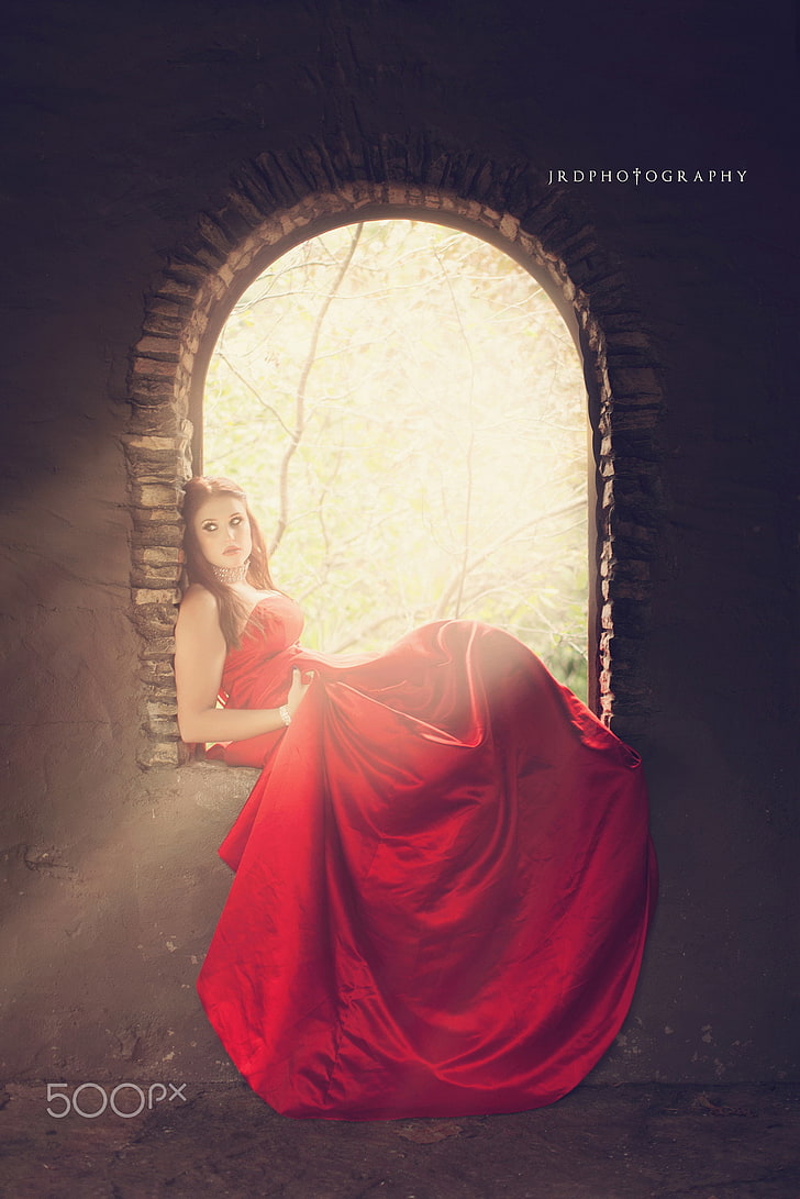 Fotografía JRD, 500 px, chica de fantasía, vestido rojo, rojo, mujer, Fondo de pantalla HD, fondo de pantalla de teléfono