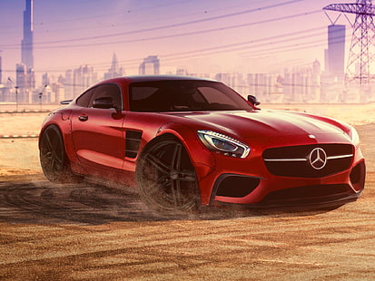 kırmızı Mercedes-Benz coupe, Mercedes-Benz, Kırmızı, Dubai, Ön, AMG, Supercar, Liberty, 2015, Yürüme, GT S, HD masaüstü duvar kağıdı HD wallpaper