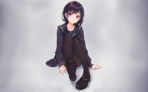 mundurek szkolny, proste tło, anime, czarne włosy, anime girls, Tapety HD HD wallpaper