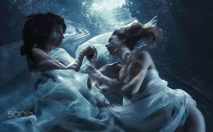 كريستيان نيغروني ، نساء ، امرأتان ، عارضة أزياء ، تحت الماء ، 500 بكسل، خلفية HD