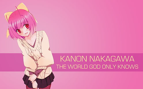 Мир, который знает только Бог, аниме девушки, Накагава Канон, аниме, красные глаза, простой фон, розовые волосы, мини юбка, HD обои HD wallpaper