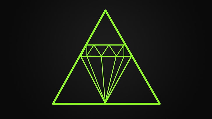 triángulo verde logo de diamantes, diamantes, minimalismo, gris, Fondo de pantalla HD
