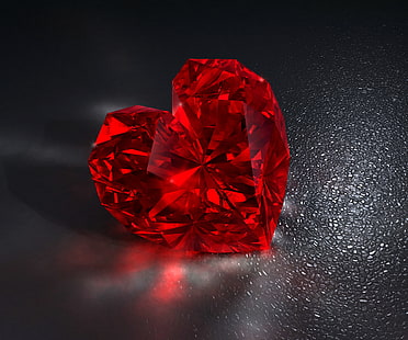 красный камень в форме сердца, сердце, красный, бриллиант, бриллиант, джем, HD обои HD wallpaper