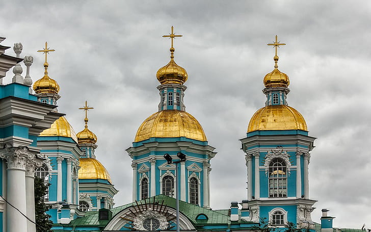 Луковые купола, Петергофский дворец, Россия, HD обои