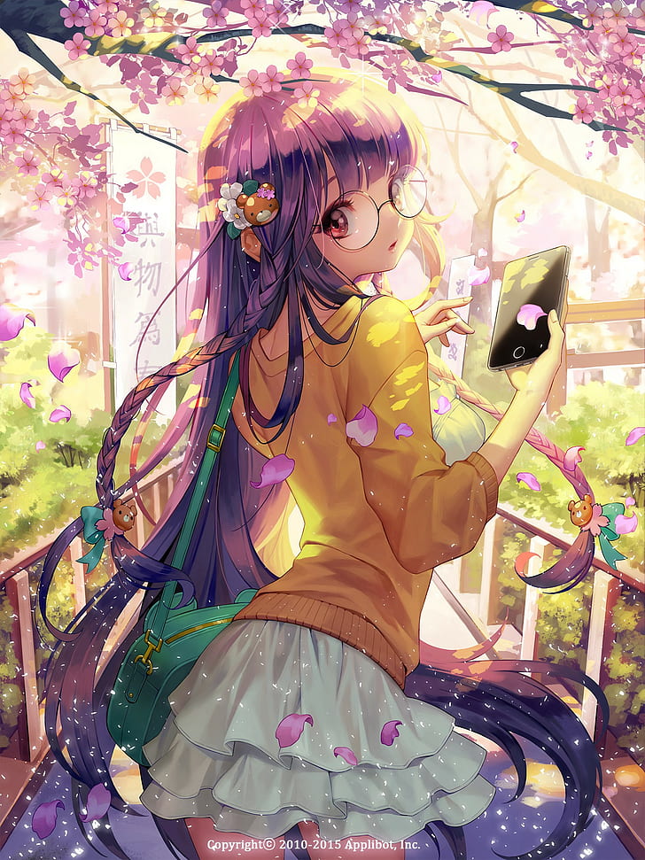 Furyou michi gang road, anime girl, glasses, sakura tree, cute, Anime, HD  wallpaper | Wallpaperbetter
