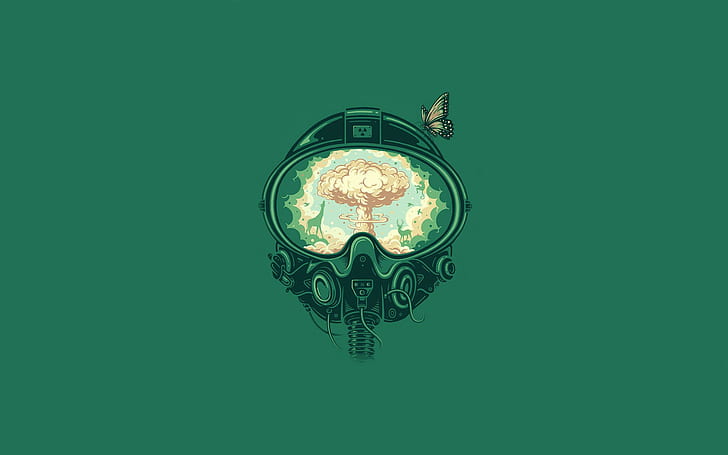 Зелена противогаз Mushroom Cloud Nuclear HD, цифрова / произведения на изкуството, зелена, маска, облак, гъба, газ, ядрена, HD тапет