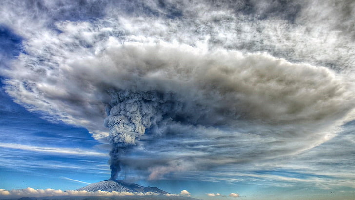paysage, éruption, mont etna, fumée, catane, adrano, etna, vent, tempête, italie, ciel, sicile, volcan, phénomène, atmosphère de la terre, éruption volcanique, jour, vulcan, atmosphère, montagne, Fond d'écran HD
