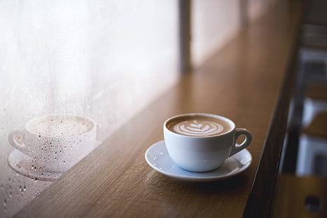 кафе, кофе, капли воды, отражение, HD обои HD wallpaper