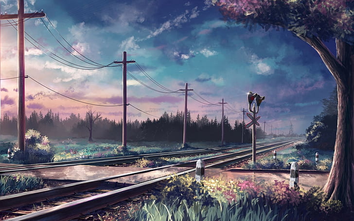 railway, road, anime, HD wallpaper