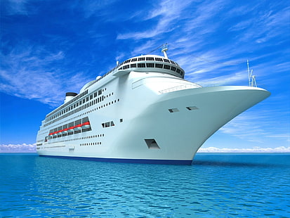 crucero blanco, buque, barco, gráficos, mar, concepto, Fondo de pantalla HD HD wallpaper
