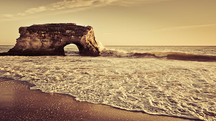 пейзаж, природа, море, Natural Bridges State Beach, Калифорния, пляж, HD обои