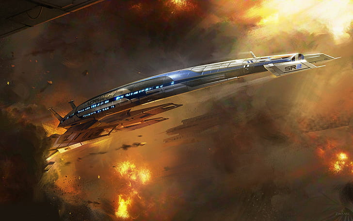Normandy SR-2 - Mass Effect, серый самолет, игры, 2560x1600, массовый эффект, normandy sr-2, HD обои