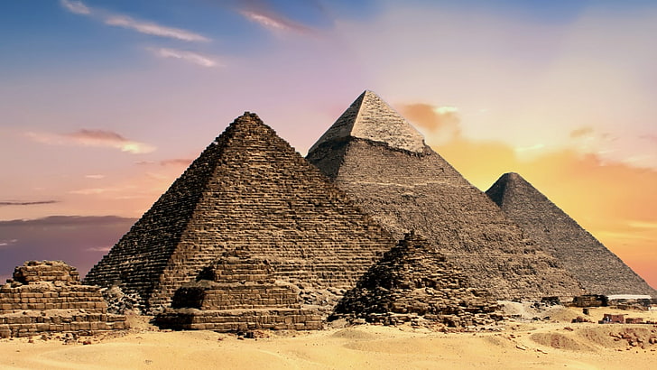 雲、アフリカ、大ピラミッド、大ピラミッド、ギザ、エジプト、空、砂、風景、世界の驚異、ピラミッド、ユネスコ世界遺産、観光名所、考古学、古代史、記念碑、ランドマーク、砂漠、歴史、 HDデスクトップの壁紙