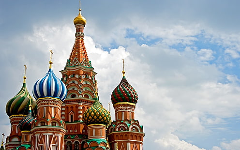 Катедралата Свети Василий, Русия, Русия, Москва, Европа, облаци, архитектура, православна, HD тапет HD wallpaper