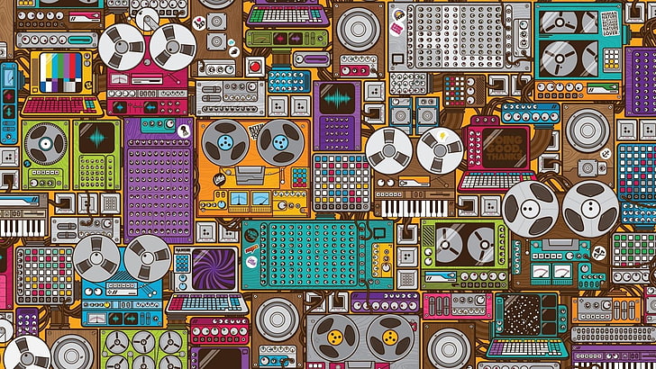 pattern, design, art, techno, dj, music, retro music, device, HD wallpaper