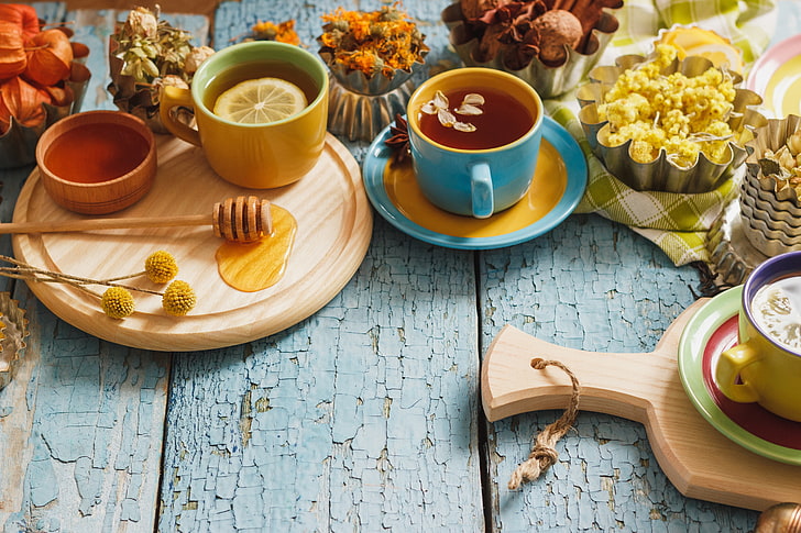 lemon, tea, honey, Cup, grass, herbal, HD wallpaper