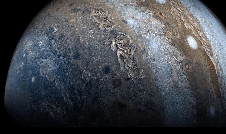 grauer und schwarzer Blumenbereichsteppich, Jupiter, Raum, Planet, Sonnensystem, Sturm, HD-Hintergrundbild
