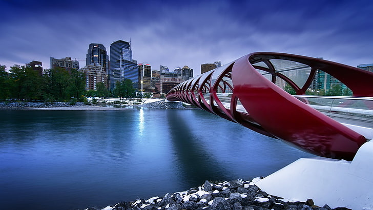 red tunnel, bridge, city, Calgary, HD wallpaper