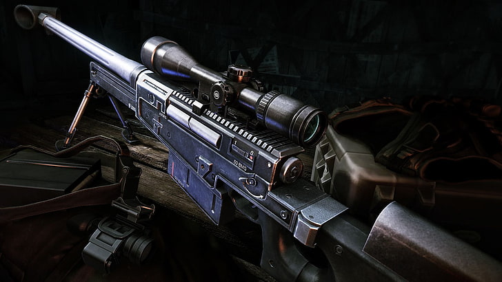 black sniper rifle, weapons, guns, sniper rifle, Sniper Ghost Warrior 2, Accuracy International AW50, HD wallpaper