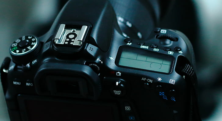 Appareil photo, objectif, Canon, appareil photo reflex numérique noir, appareil photo, objectif, Canon, Fond d'écran HD