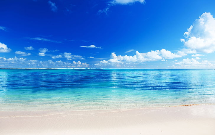 Tapeta cyfrowa morza, morze, plaża, horyzont, piasek, tropiki, Tapety HD