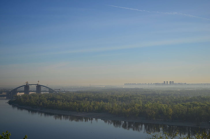 جسر ، مدينة ، دنيبرو ، جزيرة ، كييف ، كييف ، نهر ، أوكرانيا، خلفية HD