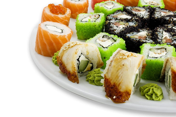 rolls, japanese cuisine, seafood, beautifully, HD wallpaper